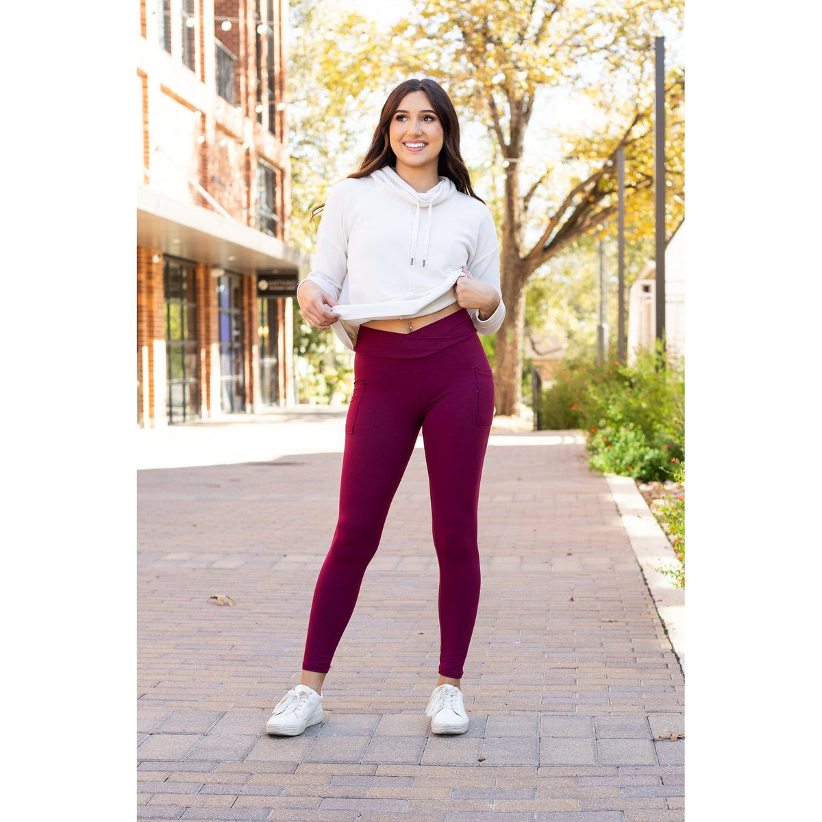 Ready to Ship | The Molly - MAROON Crossover Full Length Leggings with Pockets
