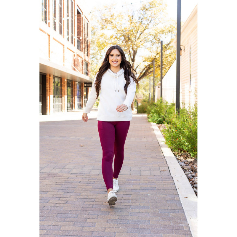 Ready to Ship | The Molly - MAROON Crossover Full Length Leggings with Pockets