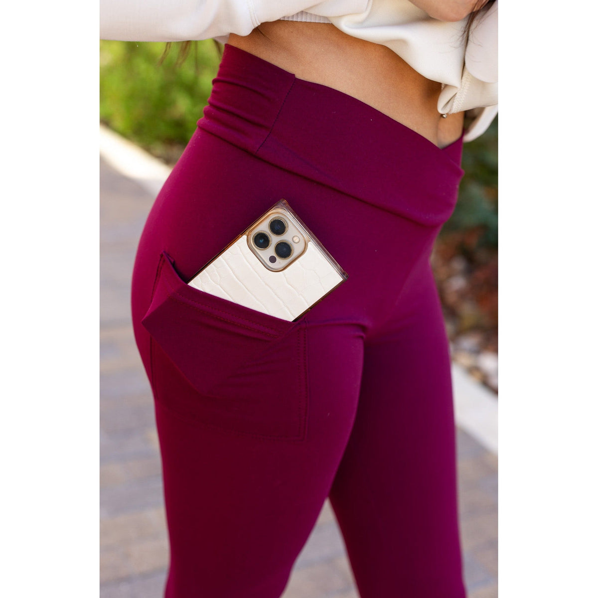 *Ready to Ship | The Molly - MAROON Crossover Full Length Leggings with Pockets  - Luxe Leggings by Julia Rose®