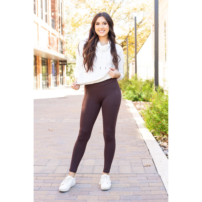 Ready to Ship | The Becca - BROWN Crossover Full Length Leggings with Pockets - Luxe Leggings by Julia Rose®