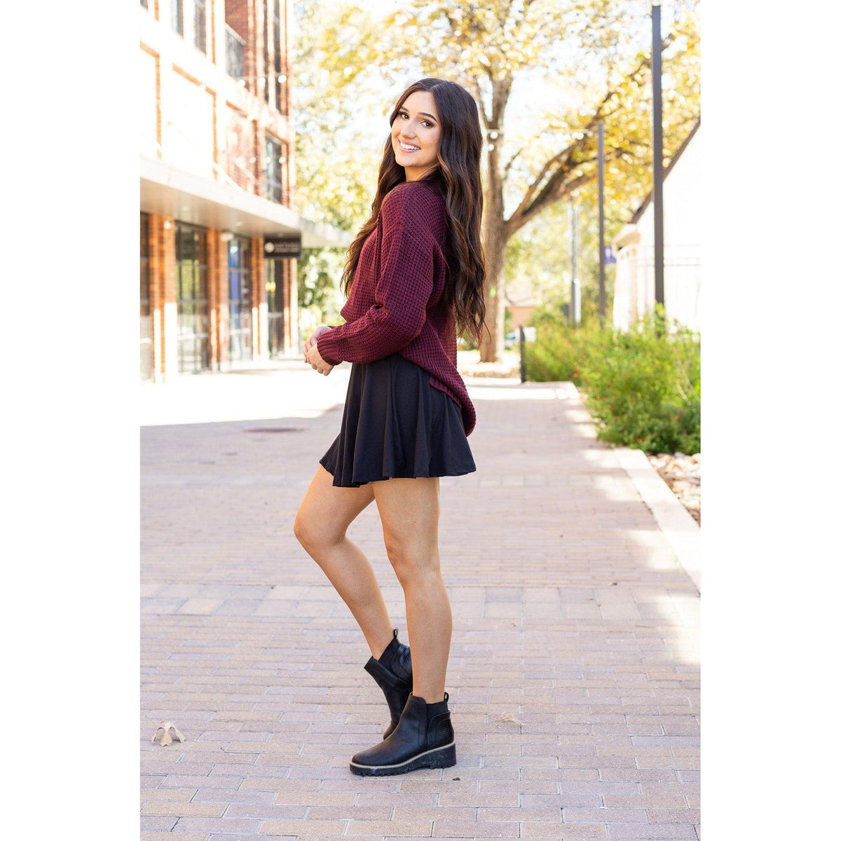Julia Rose The Brielle black skort, Women wearing black skort with built-in shorts