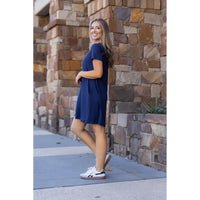 Flowy, comfortable navy blue swing dress for women