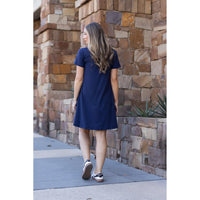 Flowy, comfortable navy blue swing dress for women