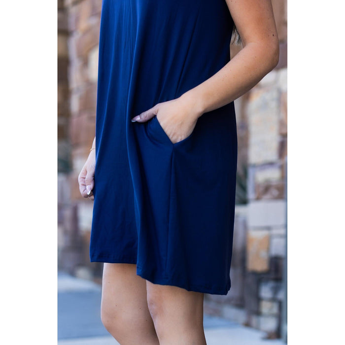 Flowy, comfortable navy blue swing dress for women