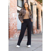 High-waisted black wide leg pants with pockets by Julia Rose, Julia Rose women’s wide leg pants lifestyle image