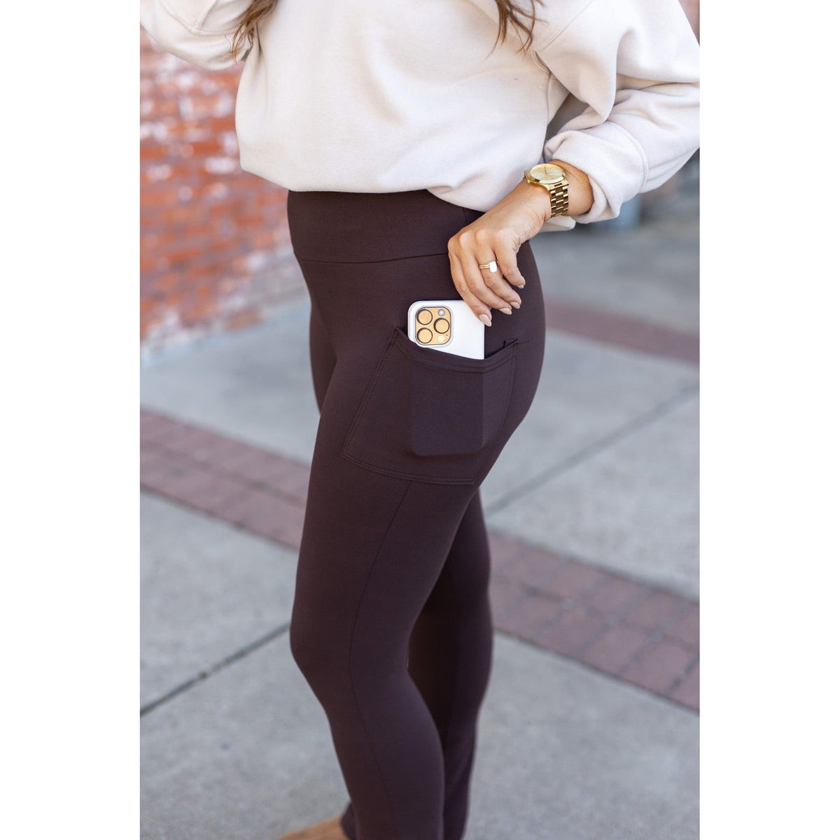 Ready to Ship | The Brandy - Brown Flare Leggings WITH POCKETS - Luxe Leggings by Julia Rose®