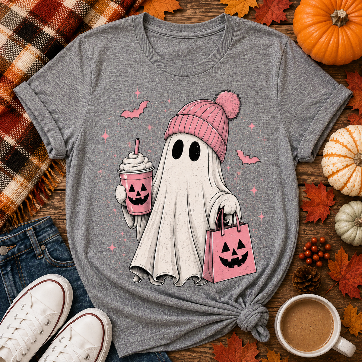 Pink Ghost Halloween CREWNECK Graphic Tee