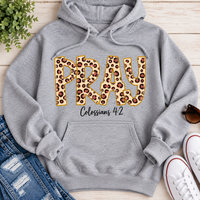 PRAY Colossians 4:2 leopard print Christian graphic shirt available in short sleeve crewneck, V-neck, long sleeve and hoodie styles.
