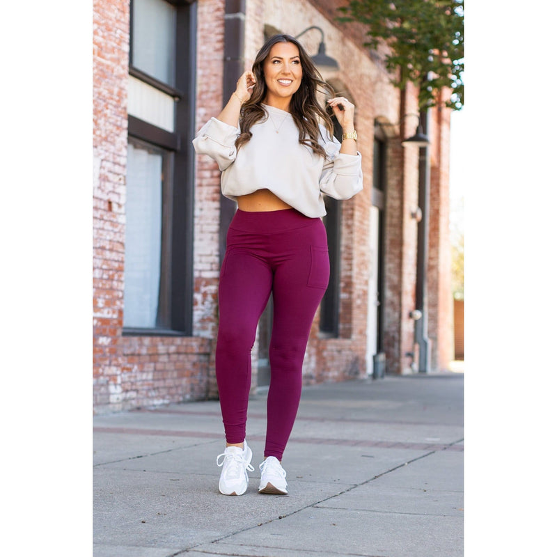 *Ready to Ship | Maroon Full Length Leggings with Pocket  - Luxe Leggings by Julia Rose®