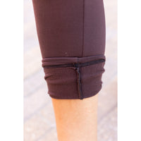 Belle - Brown Fleece Full Length Leggings with Pockets*
