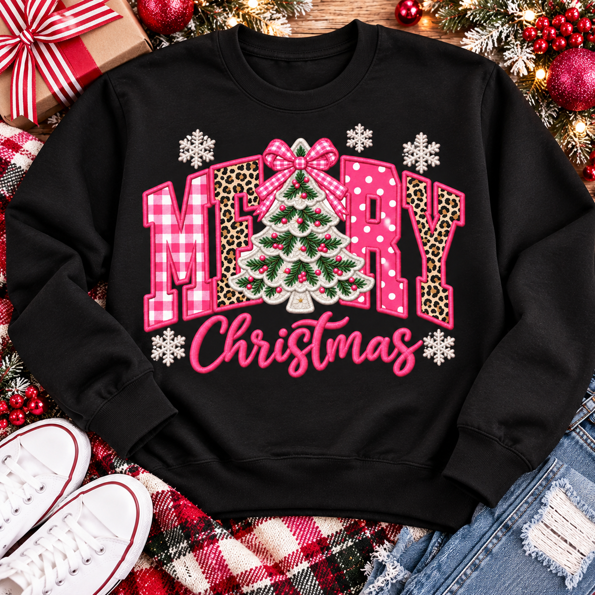 Pink Merry Christmas Graphic Apparel
