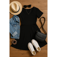 Julia Rose Dakota Dress women’s boutique midi dress front view, Woman wearing Julia Rose Dakota Dress casual everyday outfit