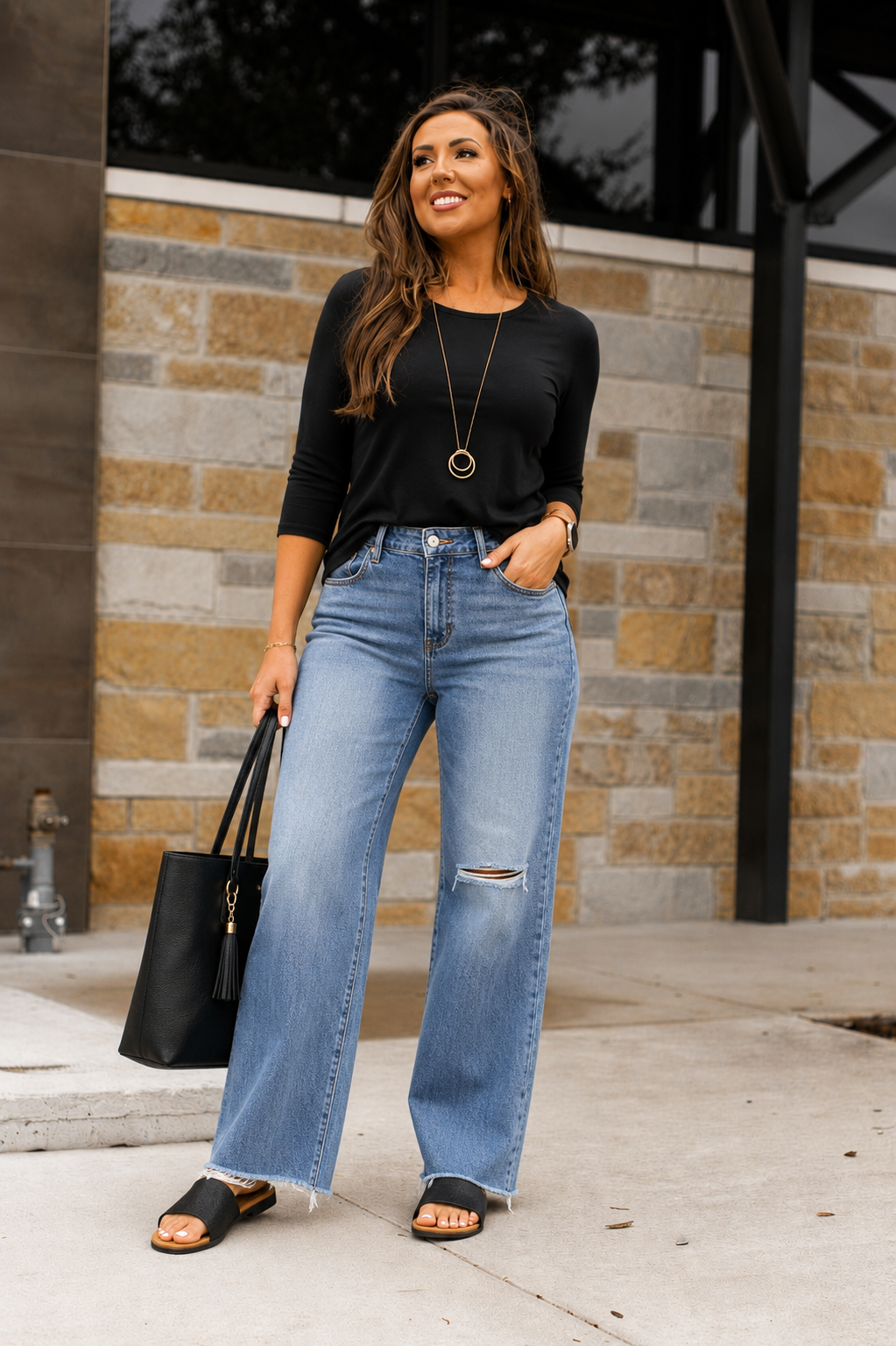 The Daphne - Black Tunic with 3/4 Sleeves