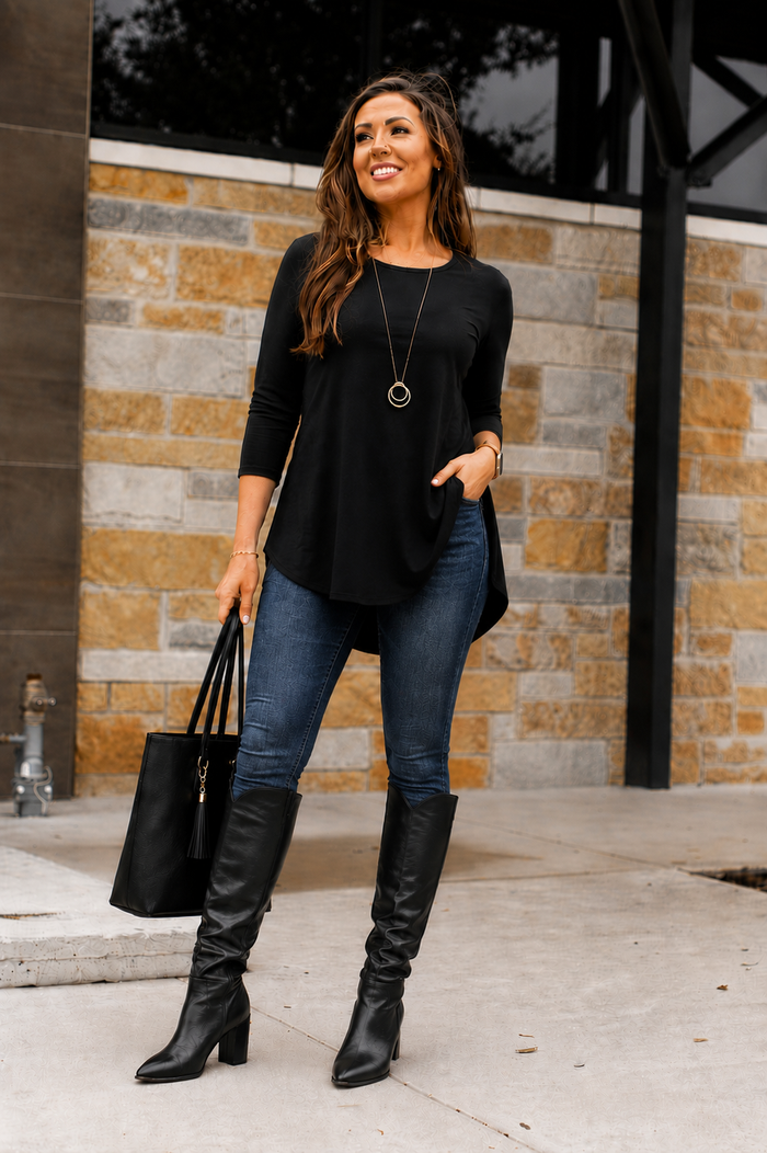 The Daphne - Black Tunic with 3/4 Sleeves