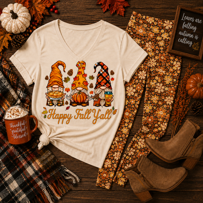 Happy Fall Y'all V-NECK Graphic Tee