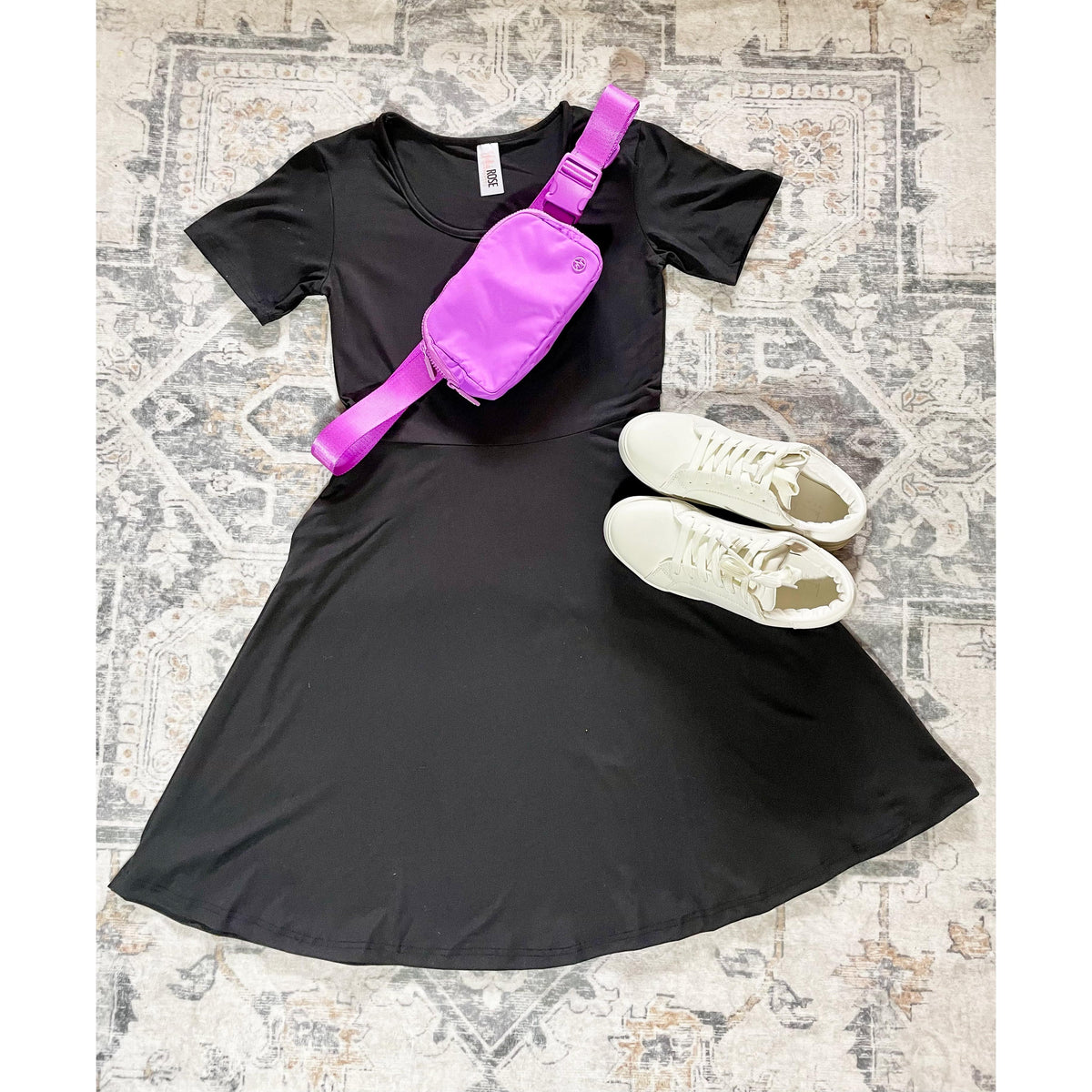 Julia Rose Dakota Dress women’s boutique midi dress front view, Woman wearing Julia Rose Dakota Dress casual everyday outfit