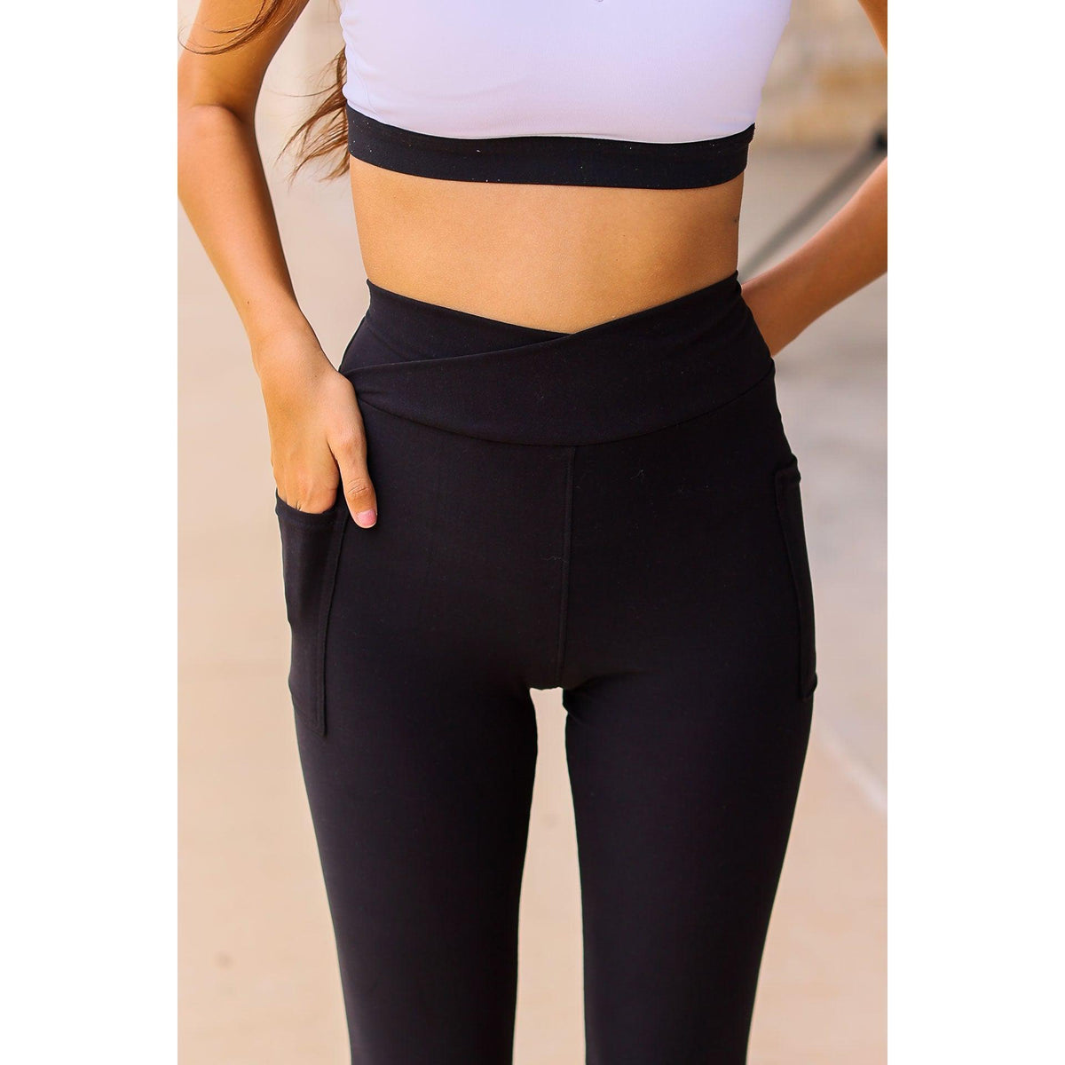 Ready to Ship | Crossover BLACK Pocket Full Length Leggings Round 4  - Luxe Leggings by Julia Rose®