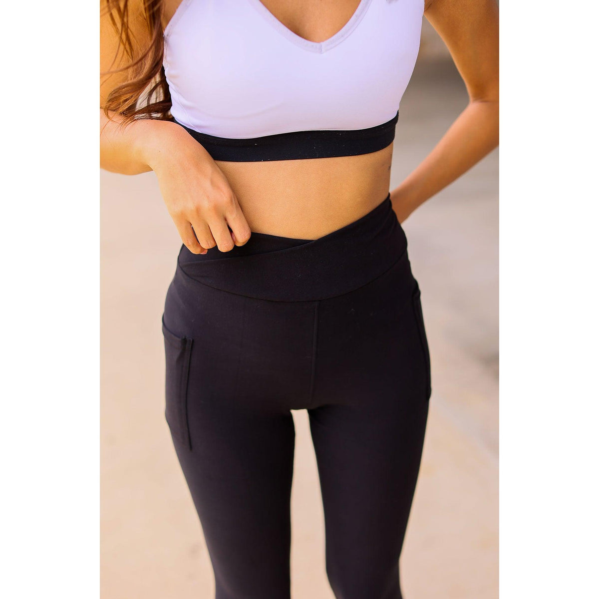 Julia Rose The Chloe crossover black 7/8 ankle length leggings with pockets women’s leggings