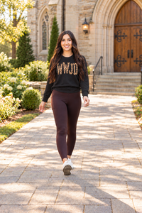 Belle - Brown FLEECE Full Length Leggings with Pocket