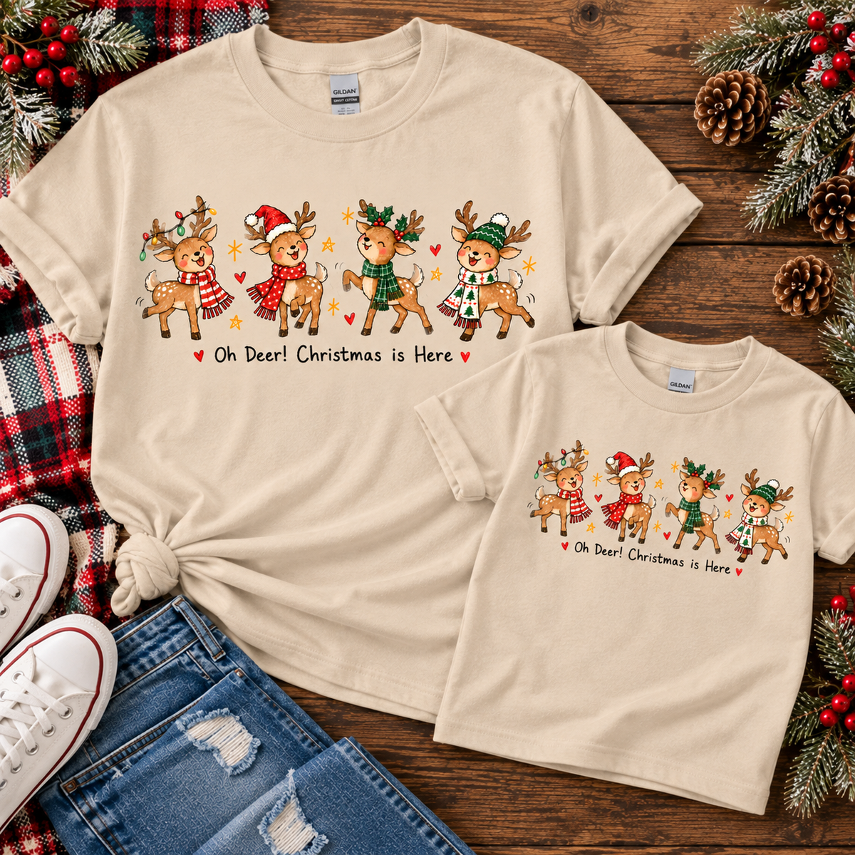 Oh Deer Christmas is Here Graphic Apparel