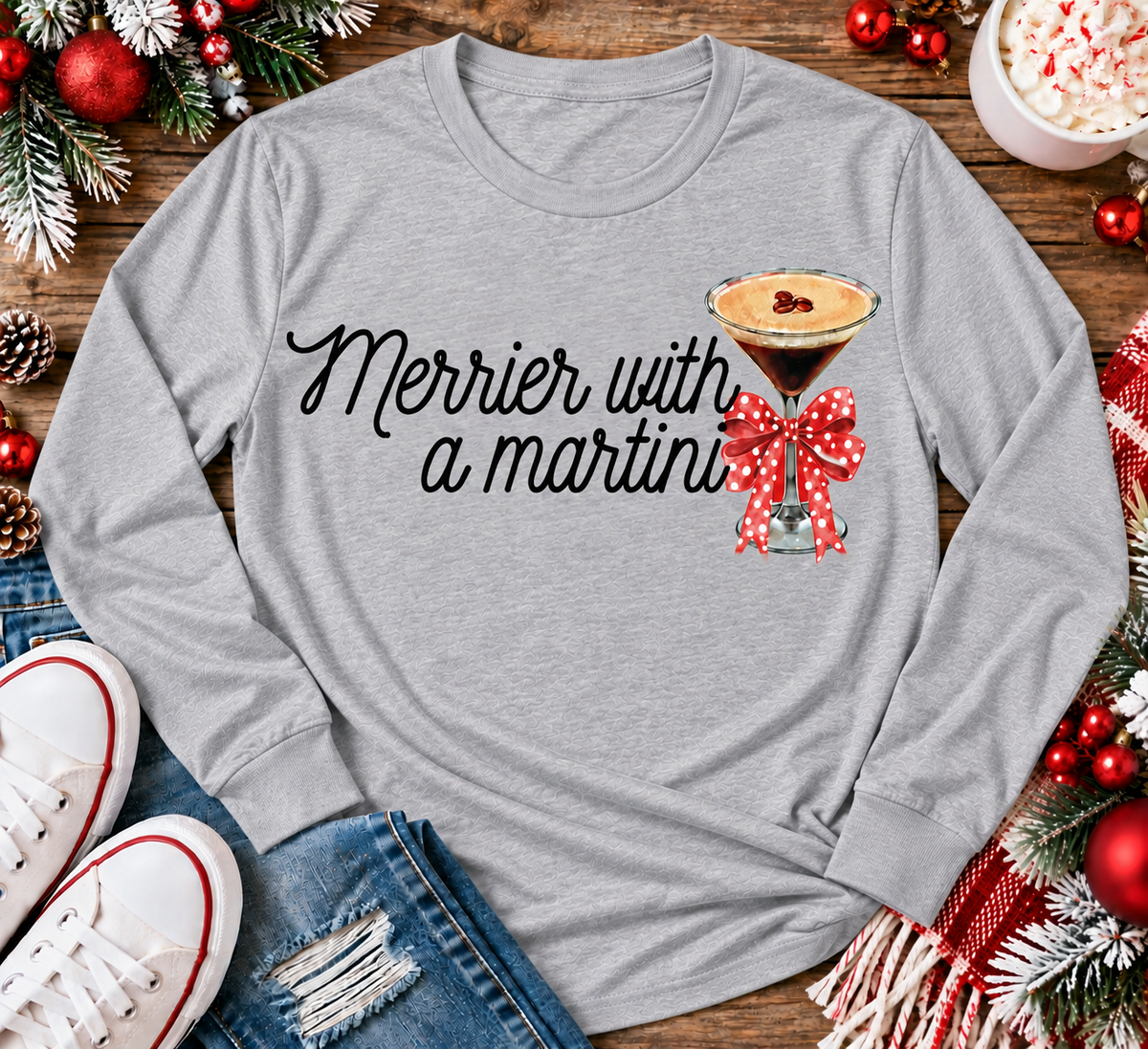 Merrier with a Martini holiday graphic apparel mockup.
