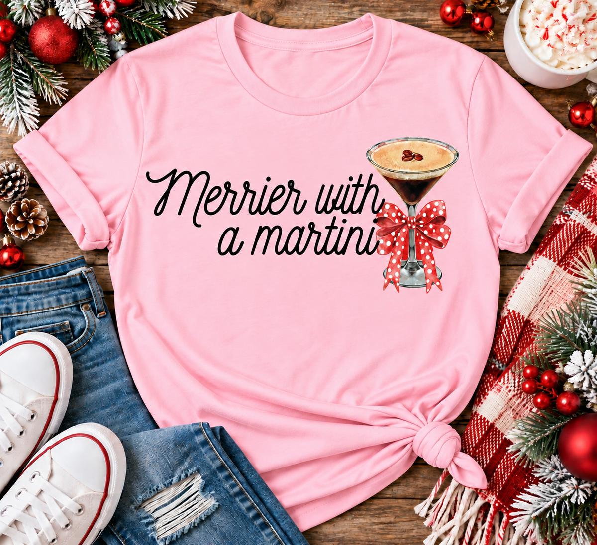 Merrier with a Martini holiday graphic apparel mockup.