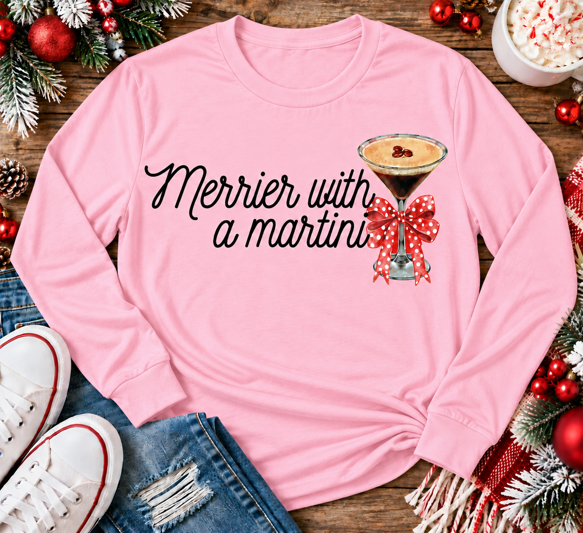 Merrier with a Martini holiday graphic apparel mockup.
