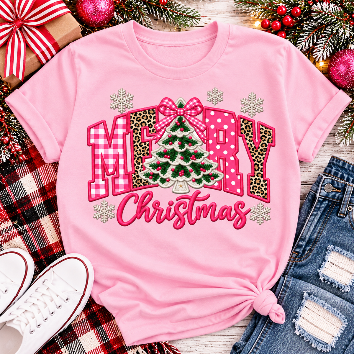 Pink Merry Christmas Graphic Apparel