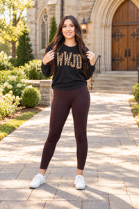 Belle - Brown FLEECE Full Length Leggings with Pocket