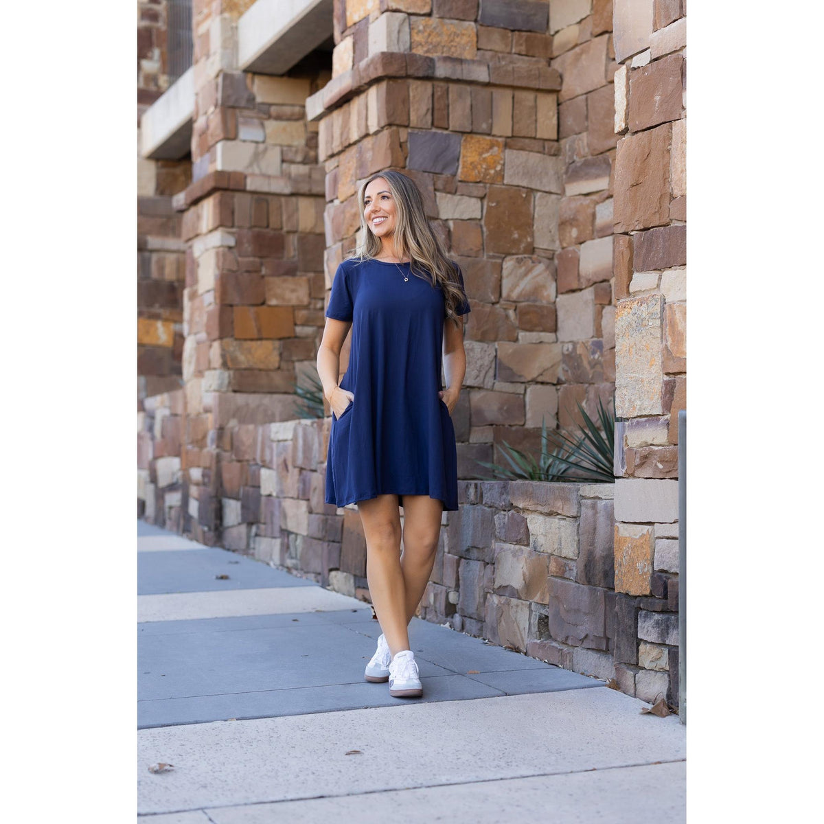 Flowy, comfortable navy blue swing dress for women