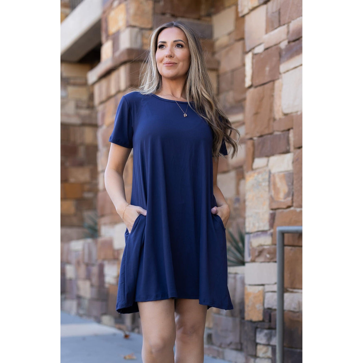 Flowy, comfortable navy blue swing dress for women