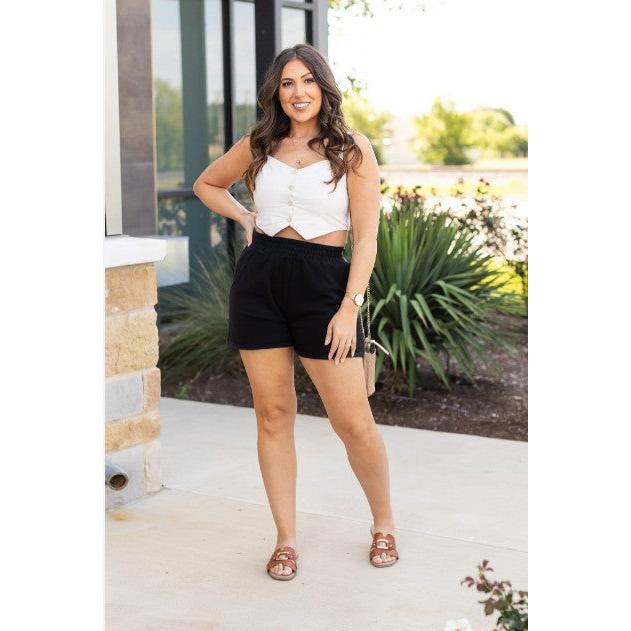 Julia Rose The Chrissy black fleece shorts with pockets women’s lounge shorts