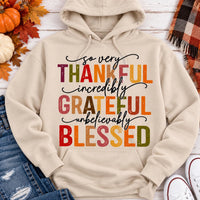 Thankful Grateful Blessed fall graphic hoodie with colorful autumn lettering