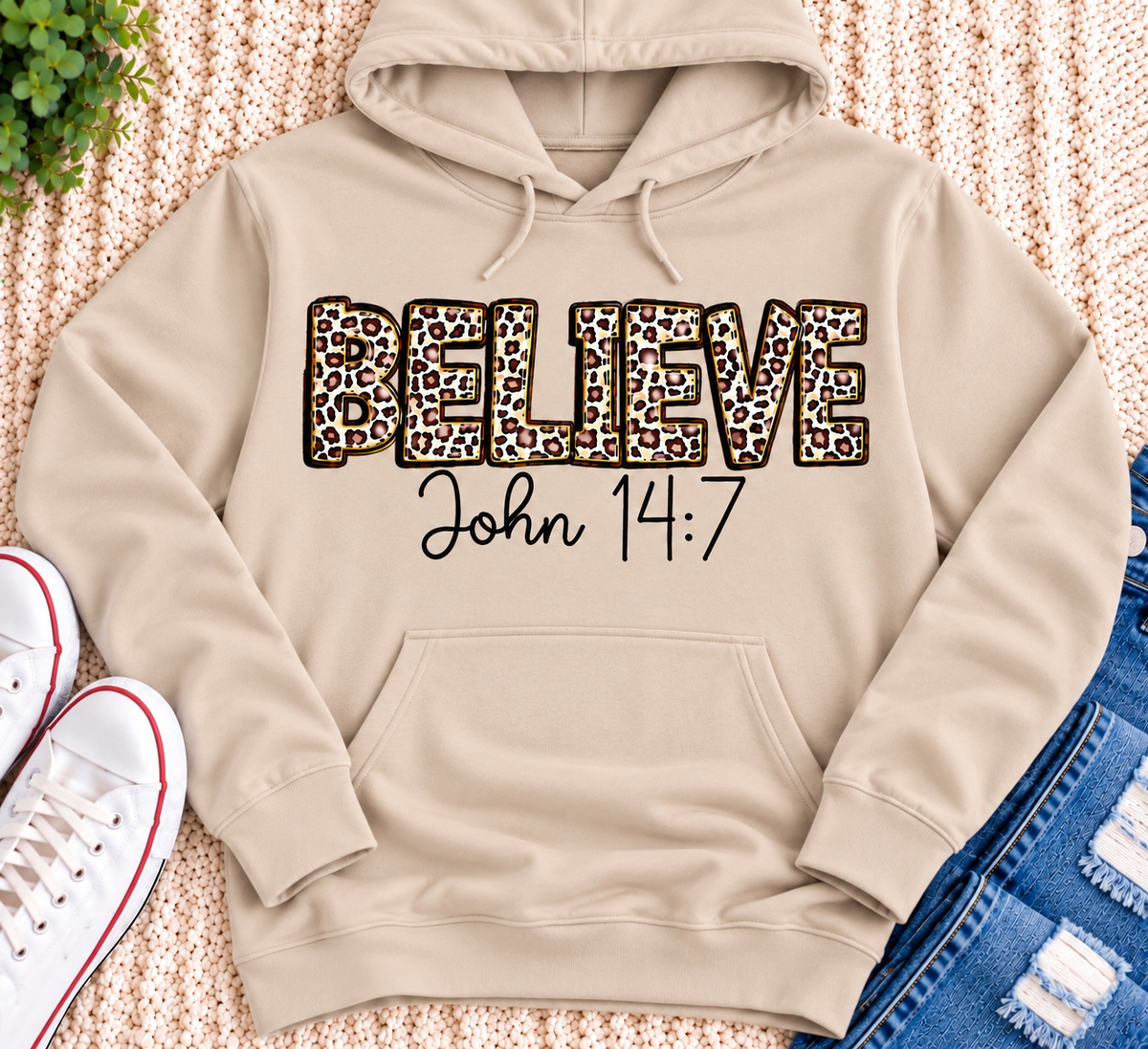 Believe John 14:7  leopard print Christian graphic shirt available in short sleeve crewneck, V-neck, long sleeve and hoodie styles.